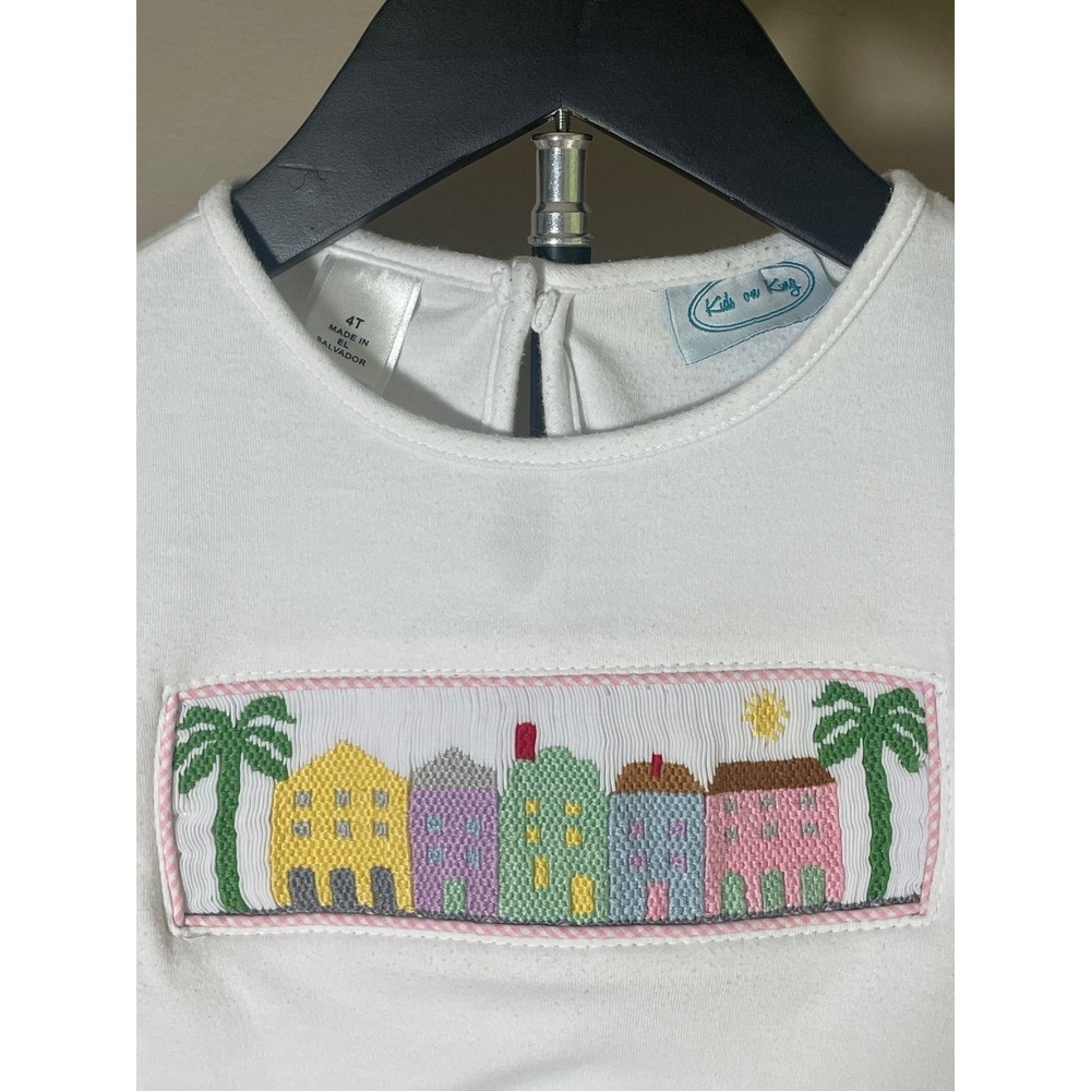 White Smocked Shirt Girls 4T Rainbow Row Charleston Boutique Coastal 100% Cotton - Picture 2 of 8